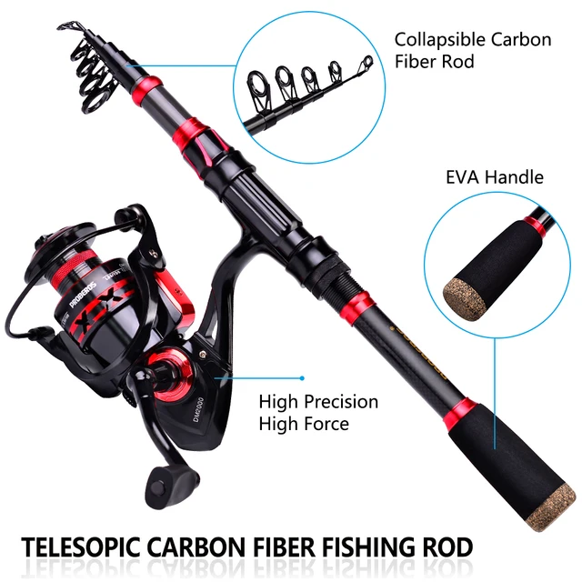 Proberos Telescopic Rod & Reel Kit 5.2:1 Gear Ratio Spinning Reel 2.1m Carbon  Fiber Fishing Rod Combo Bag Line Baits Hooks Set - AliExpress