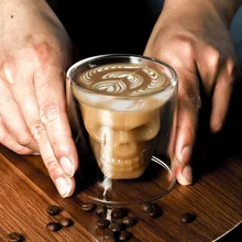 New Creative Coffee Cup Skull Head Double Layer Clear Coffee Mug for Home Bar Club Whiskey Wine Vodka Beer Wine Glass