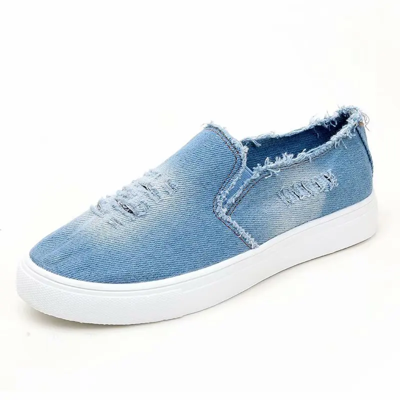 

Women Slip on Denim Canvas Sneakers Low Top Loafers Shoes Round Toe Casual Leisure Walking Shoes