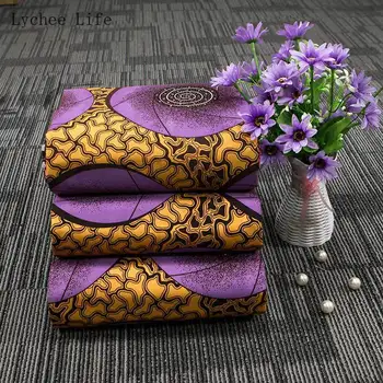 

Lychee Life 1Yard Purple Flower Printed Ankara African Fabric Cotton Real Wax Tissue Fabric For Dress Diy Sewing Crafts