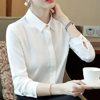 

Autumn blouse women 2019 ladies tops long sleeve white shirt for women tops and blouse button solid plus size tops clothes 0238