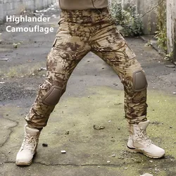 Camisa de combate para hombre, pantalones Cargo con relleno de rodilla, pantalones tácticos de camuflaje del ejército, holgados e informales, para senderismo, Camping y Pesca