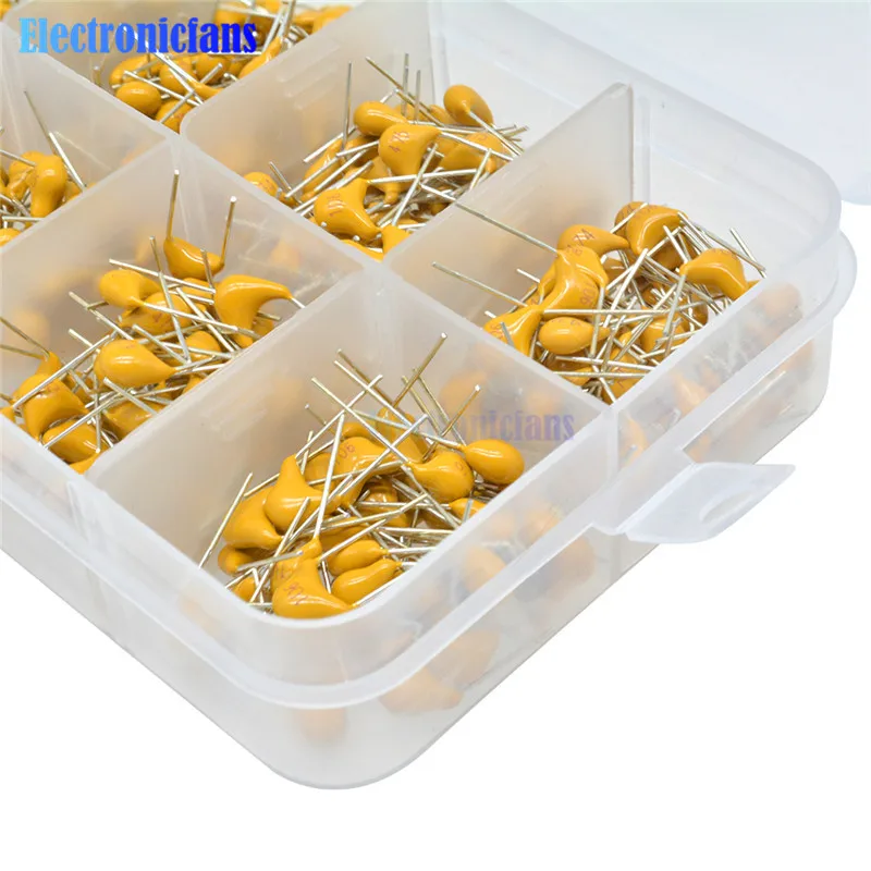 300 шт. 10 стоимость 10pf~ 10nF с алюминиевой крышкой, 50В 10pF 20pF 30pF 47pF 56pF 68pF 100pF 1nF 10nF 100nF монолитный Многослойные Керамика конденсатор с алюминиевой крышкой, ящик для инструментов