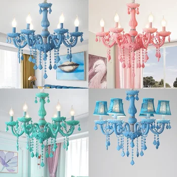 

Colorful Crystal Chandelier Macaron Color Droplight Living Room Bedroom Lamp Creative Fantasy Luminaire Stained Glass Lustre E14