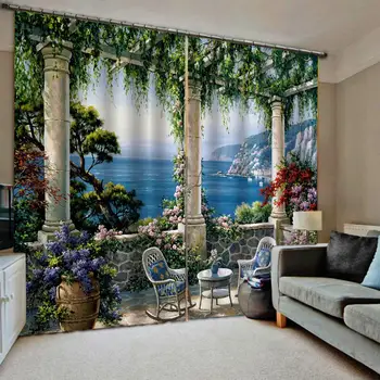 

blackout curtains 3D Curtain Luxury Blackout Window Curtain Living Room Garden scenery curtains