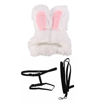 

Practical 1Pcs Adjustable Pet Cat Kitten Nylon Lead Leash Harness Set & 1Pcs Pet Cat Rabbit Headgear Dog Cute Rabbit Ears Hat