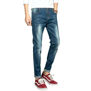 

Mens Jeans Pop Fashion Men VogueJeans Slim Straight Male Pants High Elasticity Feet Jeans Loose Waist Long Trousers