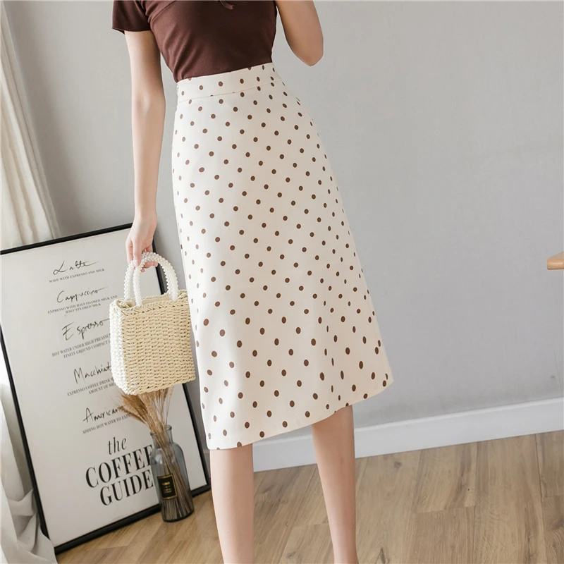 

spring Casual Chic Summer dot long skirts Split Midi Skirts Women Dot Print Fashion Boho Skirt ka868