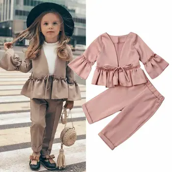 

PUDCOCO Kids Baby Girls Autumn Winter Clothes Formal Ruffle Jacket Coat+Pants Outfit Set Support wholesale