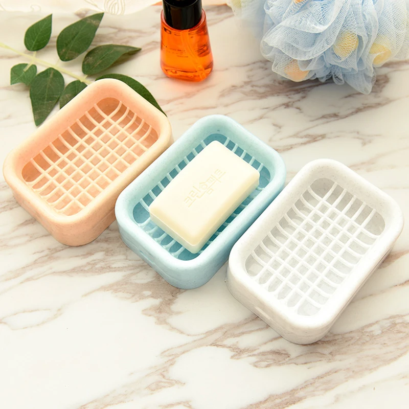 1pc Plastic Soap Dish Bathroom Double Draining Soap Holder Non-slip Soap Box New 
