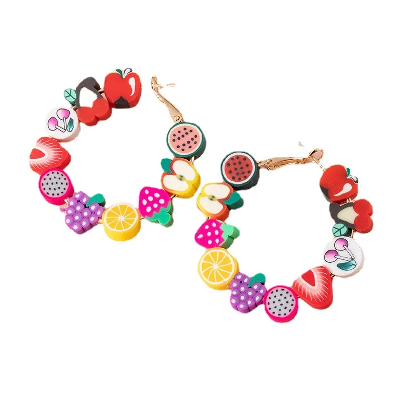 Stone Beads 9mm Mixed Fruit Polymer Beads Middle Hole Soft Pottery Bracelet Necklace Decor Beads DIY Clothing Ornaments Accessories 30pcs stone beads