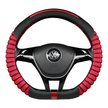 

Carbon fiber car leather steering wheel cover Hand-stitched Car for Lada Vesta 2015-2017