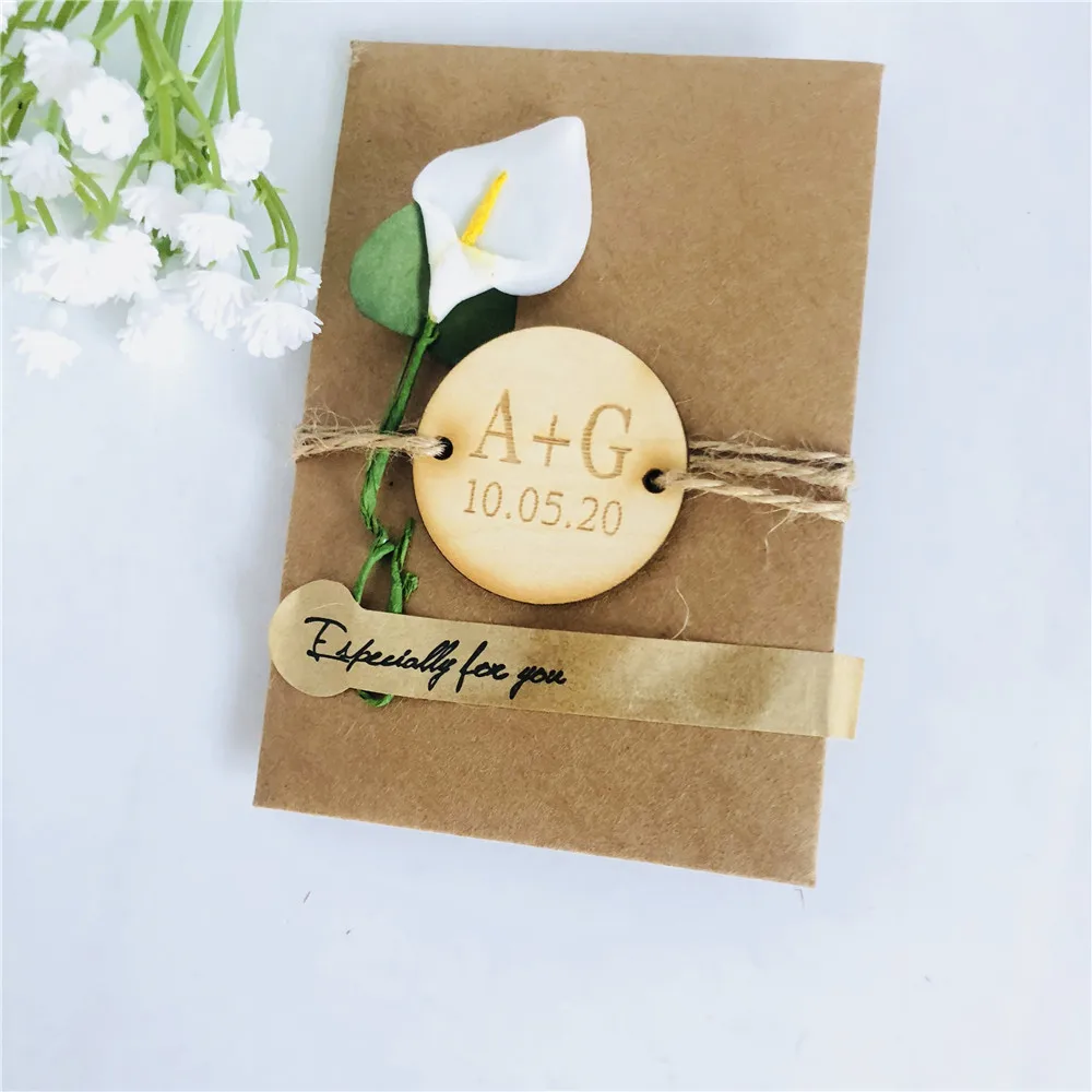  Bride Groom Initials Party Wooden Tag Custom Name Unique Wedding Favor Party Invitation with Envelo - 4000473153576