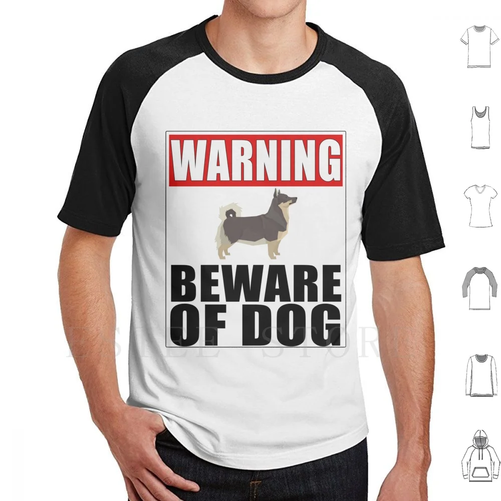 Warning Swedish Vallhund Beware Of Dog Sticker-Funny Gift For Owner T Shirt Print Cotton |