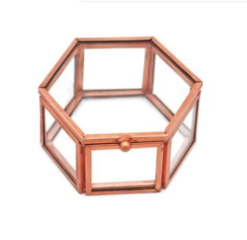 Розовое золото с шестигранной головкой Стекло в виде геометрических фигур кольцо коробка для макияжа, органайзер, хранение бижутерии коробка вечный цветок микро пейзаж крытая - Цвет: A