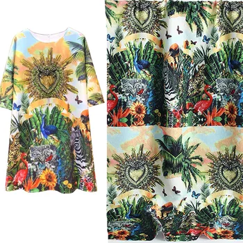 

100X140cm Fashion Week Jungle Flamingo Zebra Printed Thin Jacquard Fabric For Woman Autumn Dresses En tissu Tela Sewing DIY