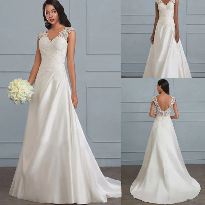 Abiti da sposa da donna graziosi abito da pavimento senza schienale con  cuciture in pizzo abiti delicati bianchi puri gonna Sexy elegante abito da  sposa| | - AliExpress