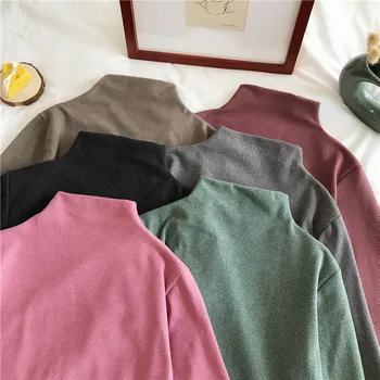 

AOSSVIAO Korean Women t-shirts winter tops Turtleneck All-match Students tee shirt autumn fashion Large size Casual T shirt