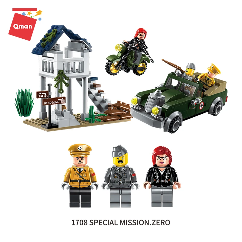 

QMAN City Military Series Soldier combat building block set scrambling motorcycle model educational bricks toys for children