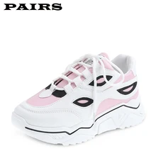 Женская обувь из искусственной кожи; кроссовки на массивной платформе для папы; женские кроссовки на шнуровке; цвет розовый; дышащие кроссовки на плоской подошве; zapatos mujer; большой размер 42
