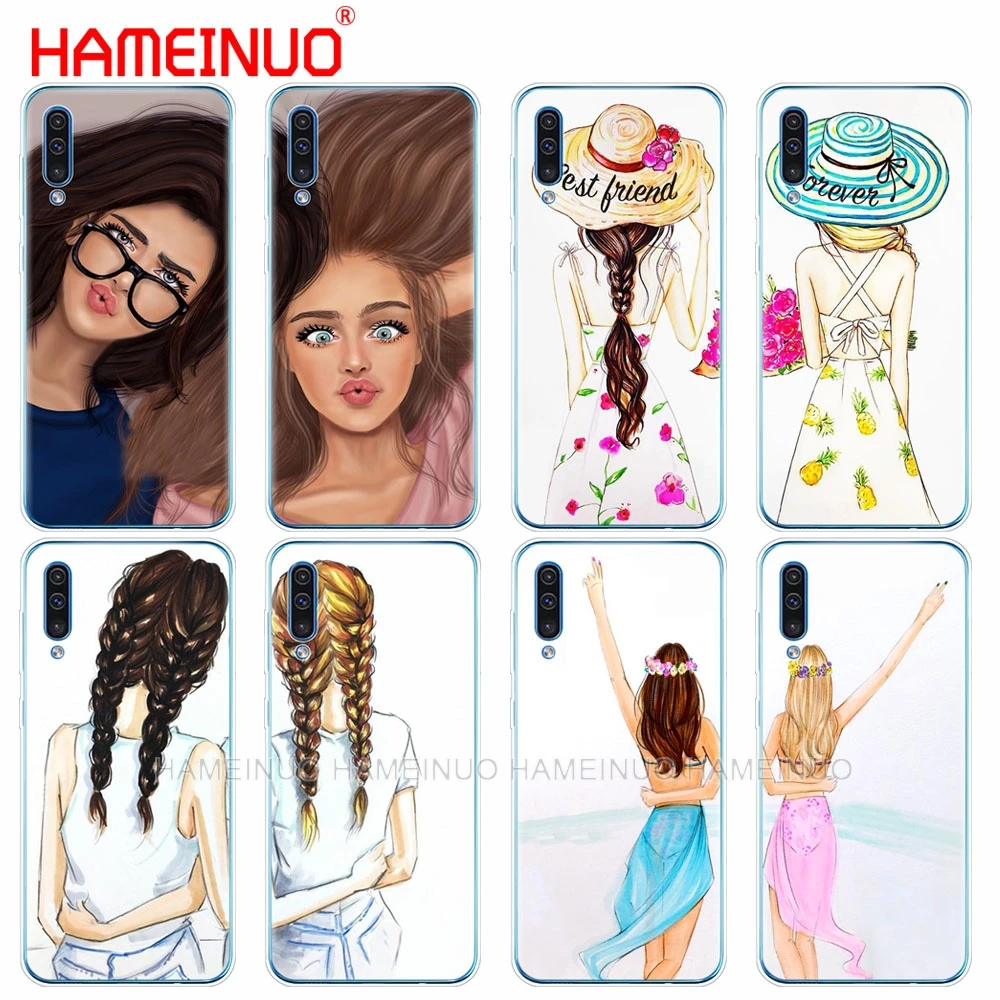

silicon phone cover case for Samsung Galaxy S10 E PLUS A10 A20 A30 A40 A50 A70 A10E A20E M20 Girls Best Friends BFF Matching