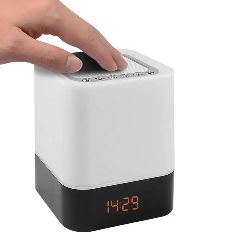Touch-Control Bedside Lamp with Wireless Bluetooth Speaker, Table Alarm Clock Bluetooth with Changing Led Night Light, Radio MP3