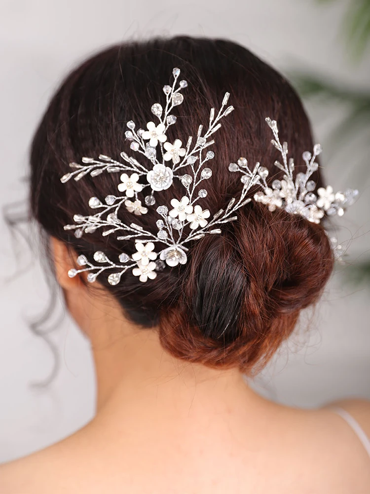 Pin De Pelo Plateado Con Tres Flores Para Mujer Tocado Para Boda Adornos Para Fiesta O Banquete Accesorios Para El Cabello Para Novia Tocados De Novia Aliexpress