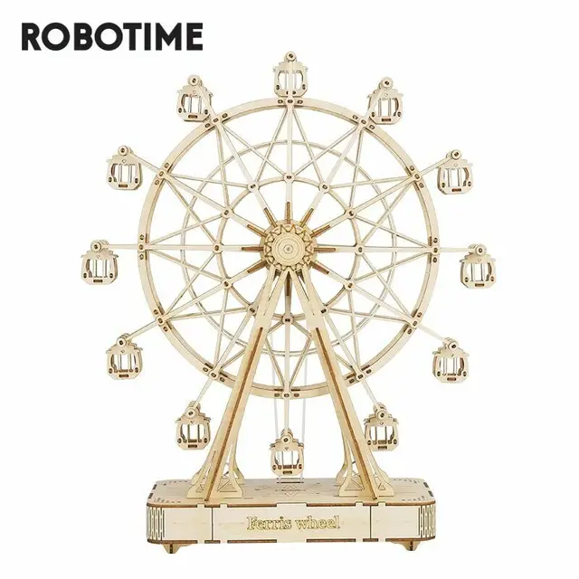 Robotime DIY Rotatable 3d Wooden Puzzle Music Box Ferris Wheel For Gifts 2