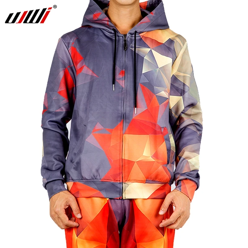 UJWI Men Sweatshirts 3D Print Orange  Diamond Square Hoodie Male Tracksuits Pullover Hoody Streetwear Coat Hat  6XL Drop Ship