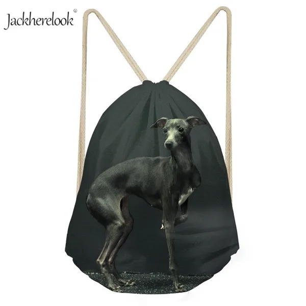 Jackhereook унисекс 3D темно-черная собака шаблон шнурок Сумка милая серая итальянская борзая дизайн рюкзак живое хранение для домашних животных мешок - Цвет: H7016Z3