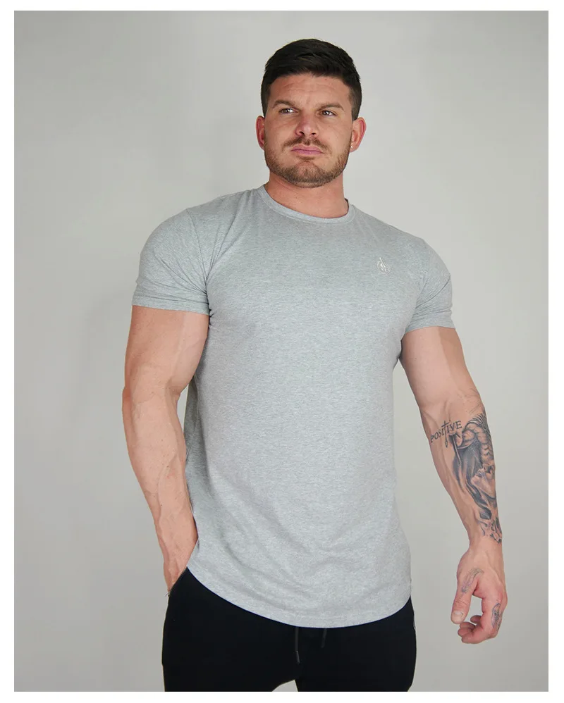 Muscle Dr. Европа и Америка братья рекламируют мужчин t Стиль Спорт Фитнес с коротким рукавом мужчин Slim Fit вырез лодочкой все-Хлопок T-s