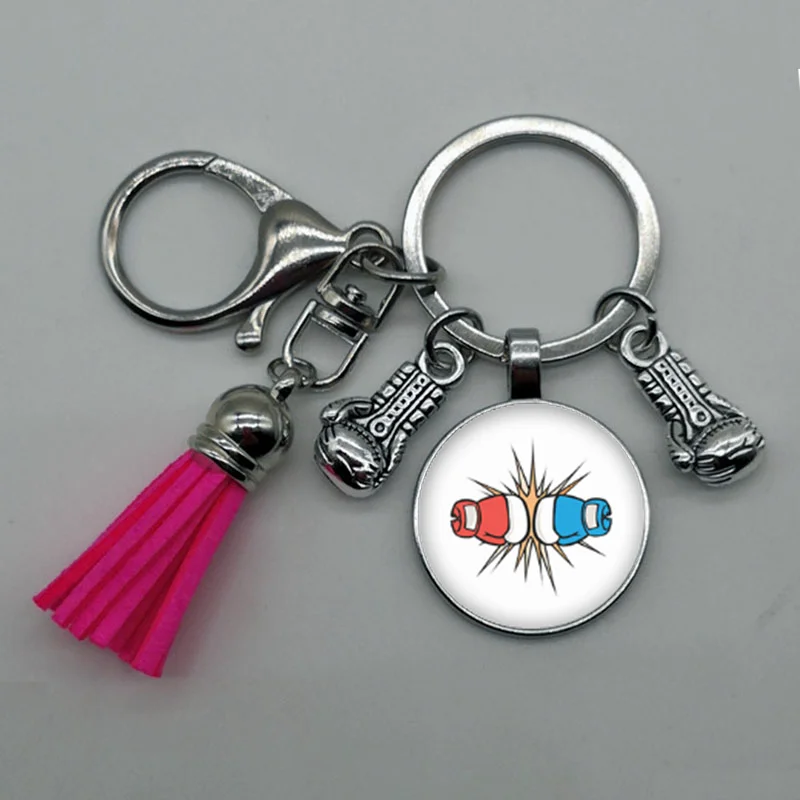 Новинка модный выпуклый круглый брелок с кисточкой из стекла боксерские