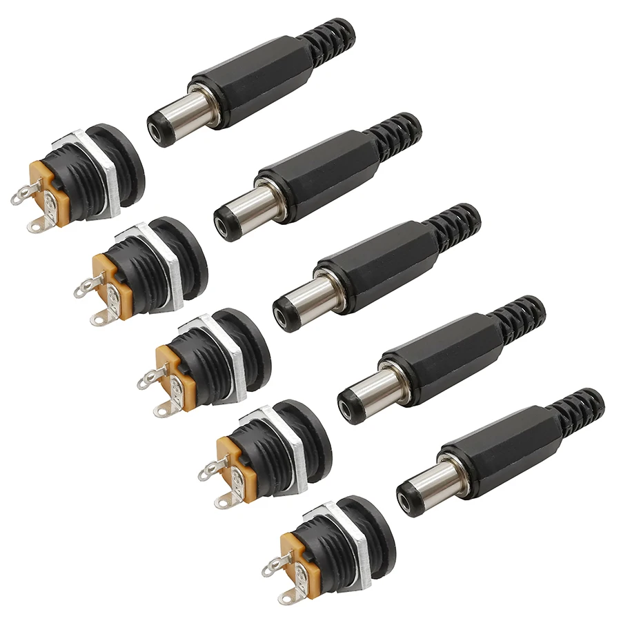 Enchufes macho de plástico de 5,5x2,1mm, 12V, 3A, DC022, hembra, enchufe de montaje de Panel Jack de 5,5x2,1mm, conectores de alimentación CC, suministros eléctricos