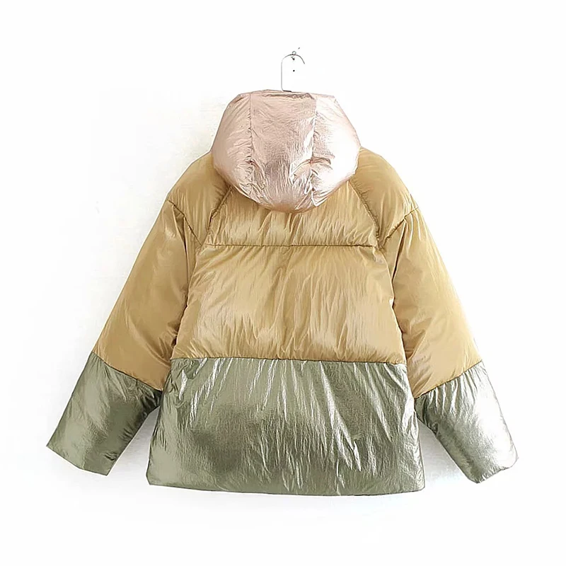 Hooded Women Winter Jackets Short Warm Coat Glossy Patchwork Short Jacket New Ladies Parka Winter Coats Outwear