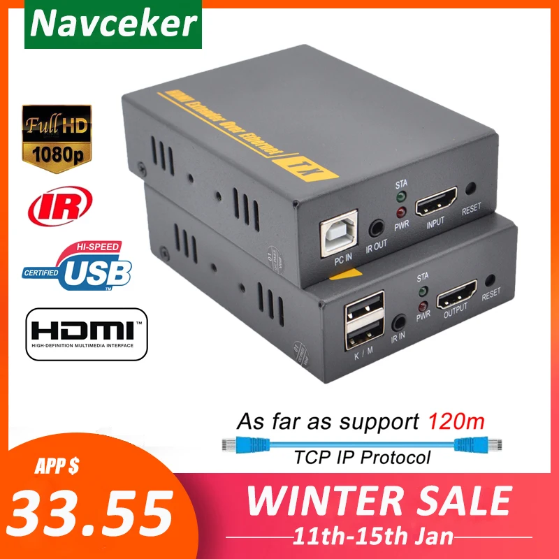 Квм удлинитель Navceker HDMI KVM 2020 м с поддержкой IP ИК сети квм USB UTP/STP RJ45 CAT5 CAT6 150|ir hdmi|ir over