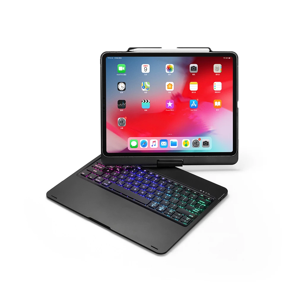 360 градусов вращения беспроводной Bluetooth клавиатура чехол для iPad Pro 11 дюймов с красочной светодиодный подсветкой