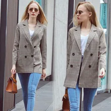 #Special Offers Women's plaid jacket 2019 spring and autumn new double-breasted loose long blazer High quality casual office suit female #Special Offers Women's plaid jacket 2019 spring and autumn new double-breasted loose long blazer High quality casual office suit female