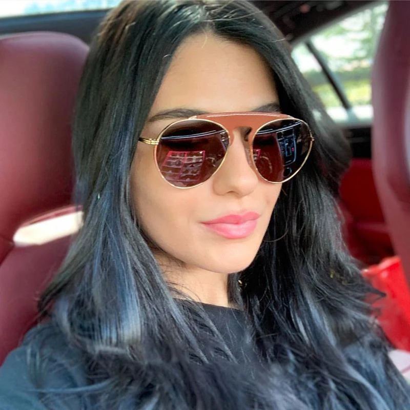 DPZ 2020 Fashion Vintage Round Pilot Style Sunglasses Leather Decoration Hood Brand Design Sun Glasses Oculos De Sol | Аксессуары для