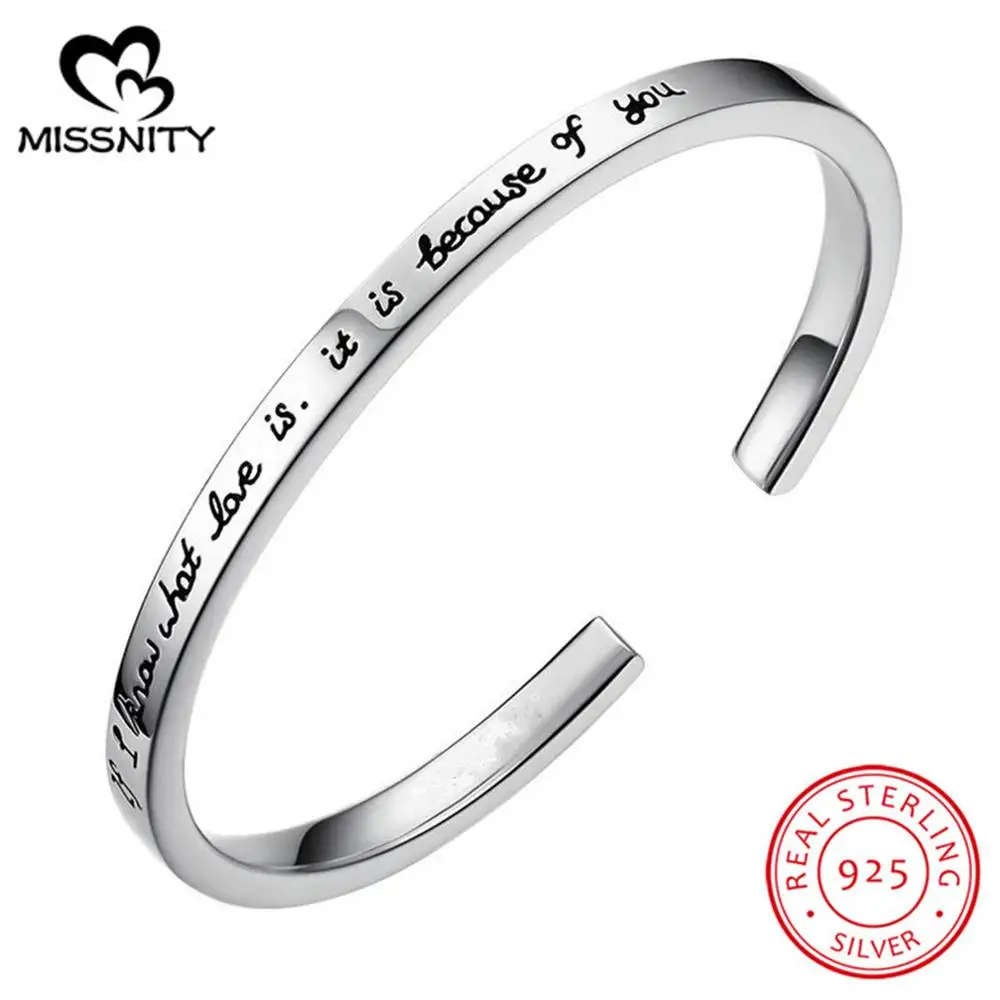 

Personalized Inspirational Bracelets for Women Men Customized Gift for Her Engraved Mantra Cuff Bangle in Sterling Silver