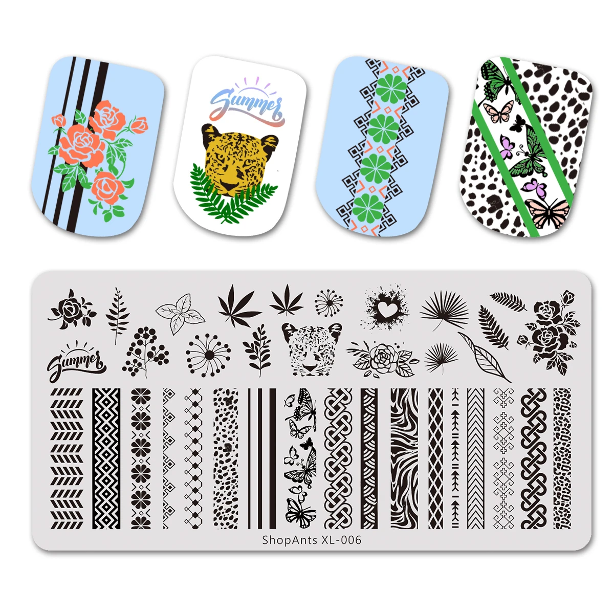 

1 Pc Nail Stamping Plates Leopard Striped Rose Leaves Heart Elements Nature Image Nail Stencil With Opp Bag Nail Stamping Plate