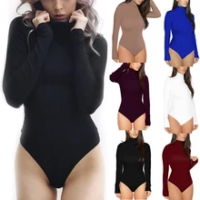 

Skinny Sexy Bodysuit Solid Long Sleeve Tee Bodysuits Turtleneck Mid Waist Autumn Casual Bodysuit For Women Spring Autumn Tops