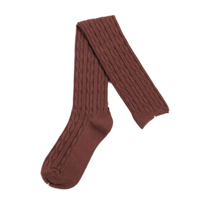 Women Wool Braid Over the Knee Thigh Highs Hose Stockings Twist Warm Winter Hot Stockings - Цвет: Coffee