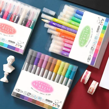 

12 Colors Acrylic Paint Marker Brush Pen Drawing Sketch Marker Arts and Crafts Supplies for Artist DIY Kawaii Stationery