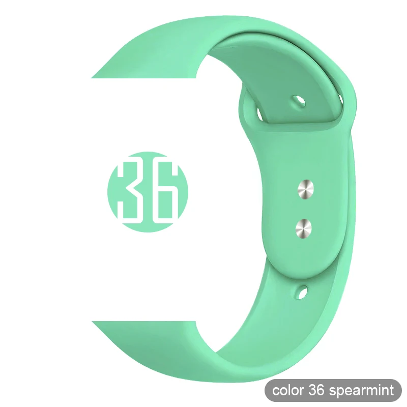 36 Spearmint Мягкий силиконовый спортивный ремешок для Apple Watch 5 4 3 2 1 38 мм 42 мм, резиновый ремешок для часов Iwatch series 5 4 40 мм 44 мм - Цвет ремешка: 36 Spearmint