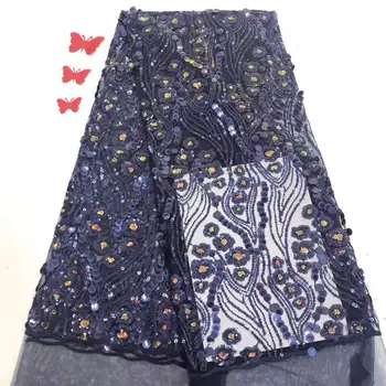 

NEW African Lace Fabric High Quality Nigerian French Tulle Swiss voile With Sequins Mesh Lace Fabrics 5 Yards For Wedding A1223