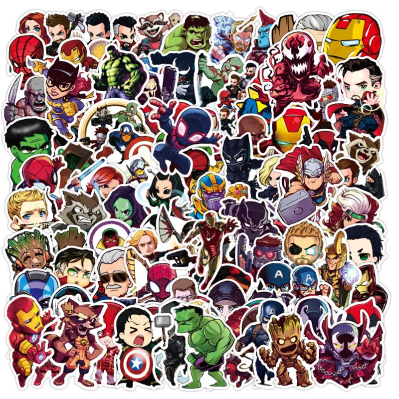 Pegatinas con dibujos animados para teléfono móvil, pegatinas con Graffiti de superhéroes americanos, para ordenador, taza de agua, equipaje, impermeables, 50/100