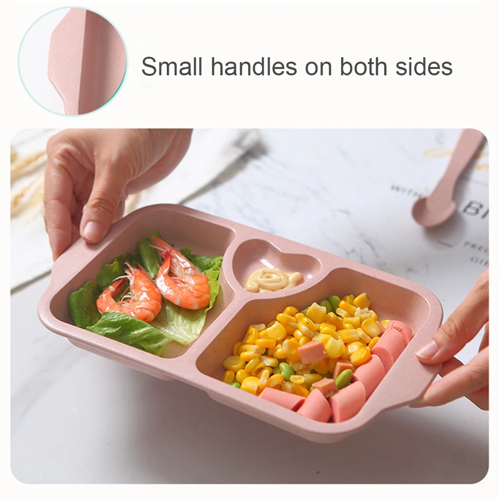 6pcs Kids Dinnerware Set Lightweight Plate with Dividers and Handle Degradable Dishwasher Safe Plastic