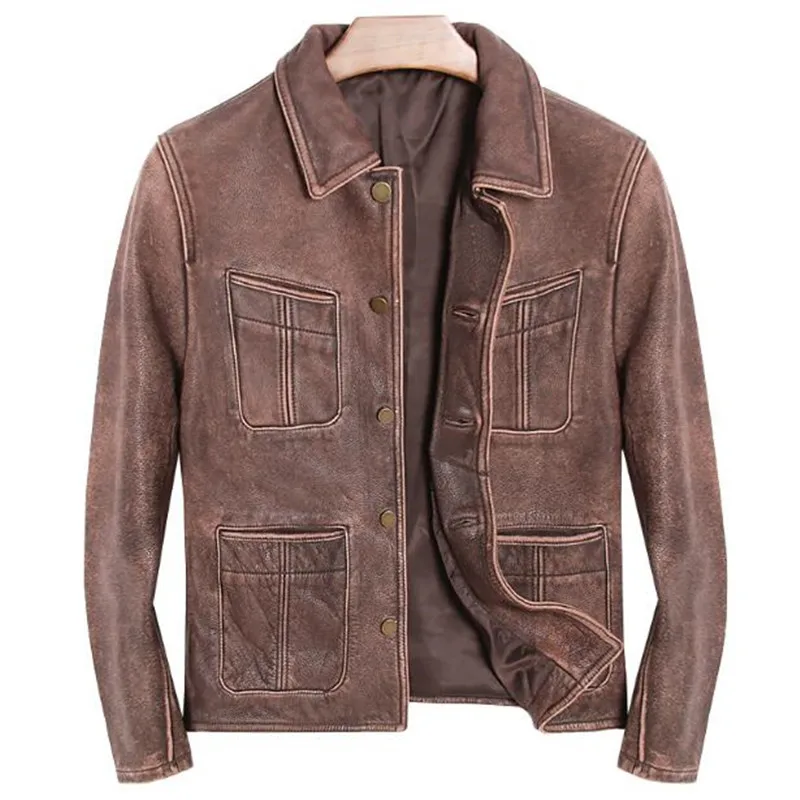 

Mens Genuine Leather Jackets Motorcycles Real Leather Coat For Men 2018 Retro Vintage Male Brand Clothing Winter Plus Size 5XL