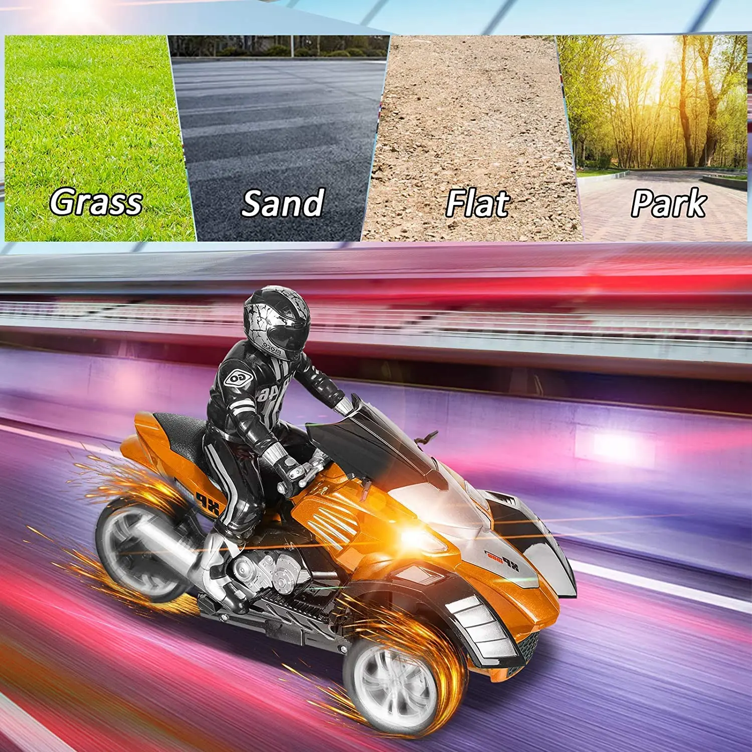 Wireless Radio Control Electric Motorcycle 1:10 Remote Control Vehicle Self Balanced Stunt 3 Wheels Car Outdoor Toys Child Gifts 3