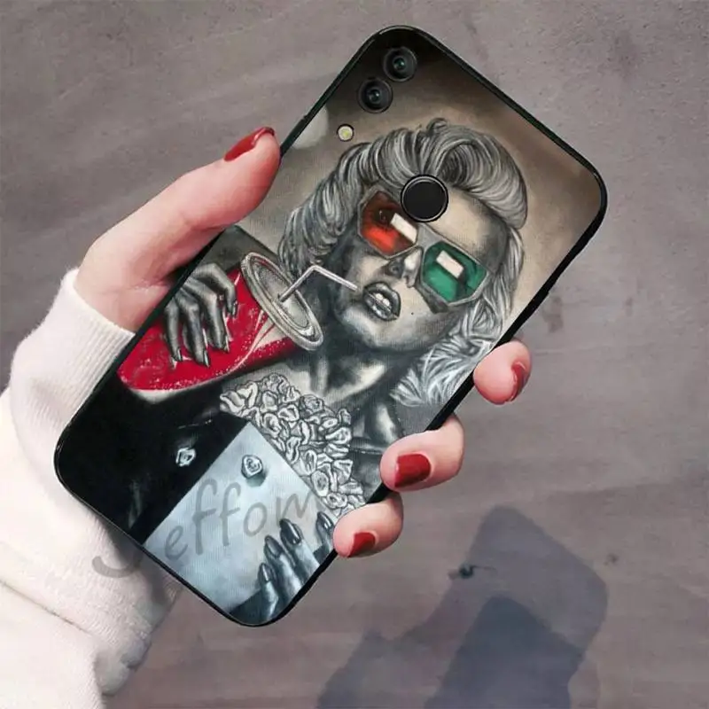Черная мягкая оболочка Мэрилин Монро с котом чехол для телефона Huawei Honor 7C 7A 8X 8A 9 10